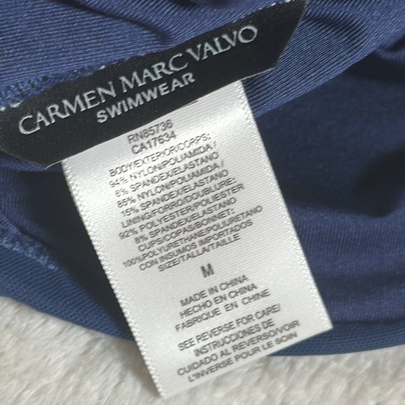 Carmen Marc Valvo Women's Mesh Ruffle Midnight Blue Bikini Top size Medium NEW - Picture 16 of 16
